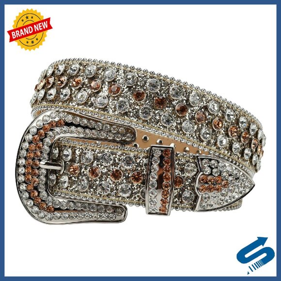 Rhinestone Studded Belt Microfiber Leather Punk Western Y2K Style